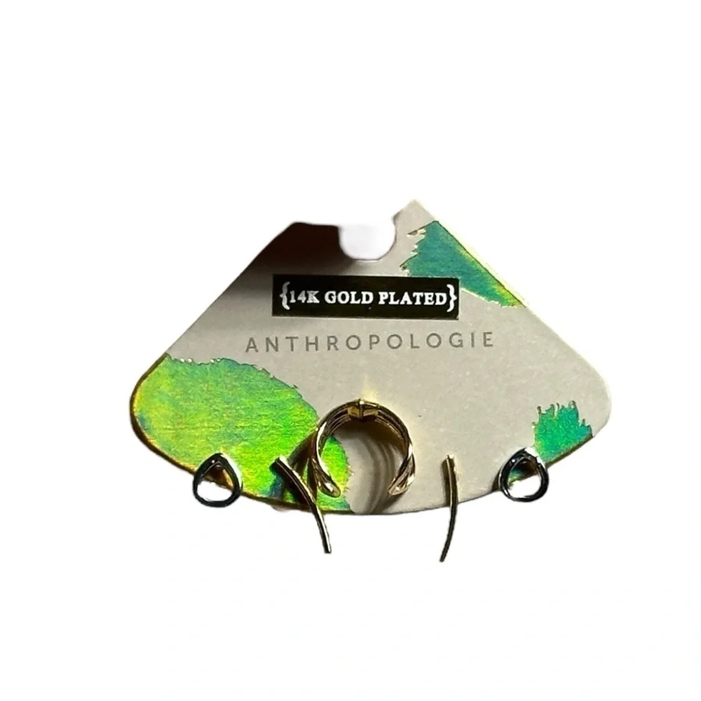 Anthropologie Mixed Metal 14k Gold Plated Stud Earrings Multi Pack